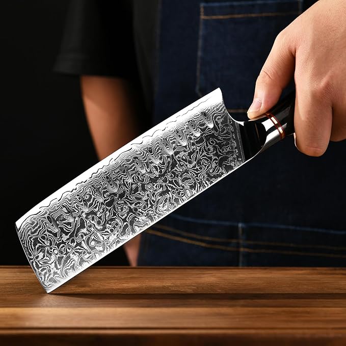 Nakiri Knife 7 Inch, 67 Layers VG10 Damascus Steel Kitchen Knife for Slicing Cutting Meat Vegetable - PakkaWood Handle Cleaver Chef Knife for Home Cooking Gift Box