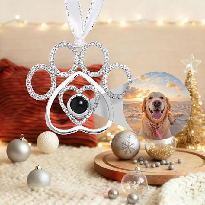 NAZENTI Personalized Christmas Tree Decoration for Pet Lover, Dog Paw Projection Photo Decoration, Personalized Projection Photo Christmas Ornament, Memorial Keepsake with Image for Family
