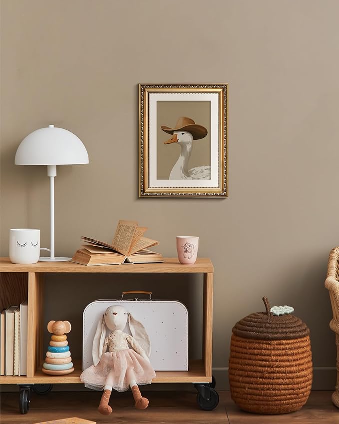 VIYYIEA Vintage Gold Framed Wall Art for Living Room, Trendy Cowboy Duck Artwork Prints Decor, Modern Maximalist Wall Decor, Gallery Picture Painting, for Bedroom Bathroom Kitchen 14L x 11W