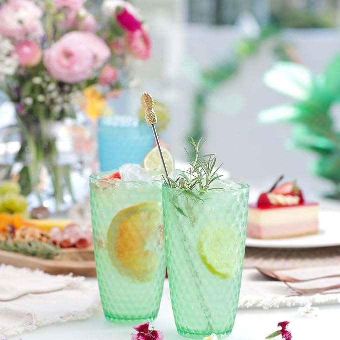 BELLAFORTE Shatterproof Tritan Plastic Tall Tumbler, 19oz Drinking Glasses Set of 4 - Laguna Beach Unbreakable Outdoor Drinkware for Party, Poolside, Indoor Use - Dishwasher Safe, BPA Free - Green