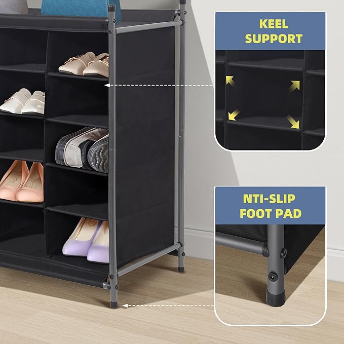 STORAGE MANIAC Stackable Shoe Cubby Organizer, Free Standing Shoe Cube Rack for Entryway, Bedroom, Apartment, Closet, 20-Cube Black