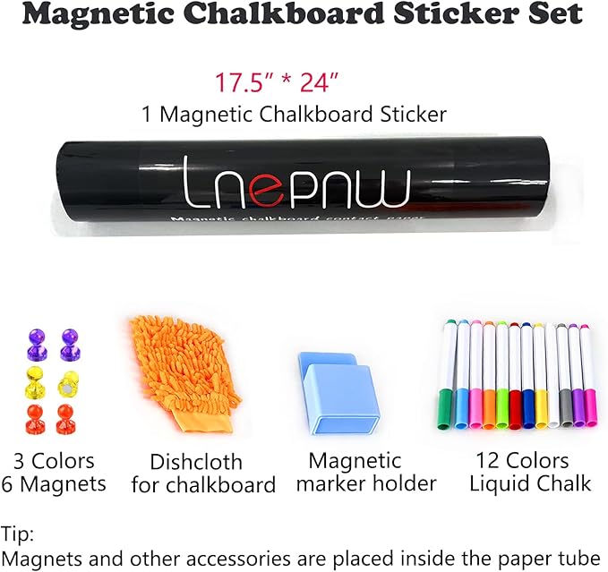 Magnetic Chalkboard Contact Paper 17.5" x 24" Self Adhesive Magnet Wall Board Sticker with Liquid Chalk Black Chalk Board Wallpaper Roll Alternative Magnetic Blackboard Paint