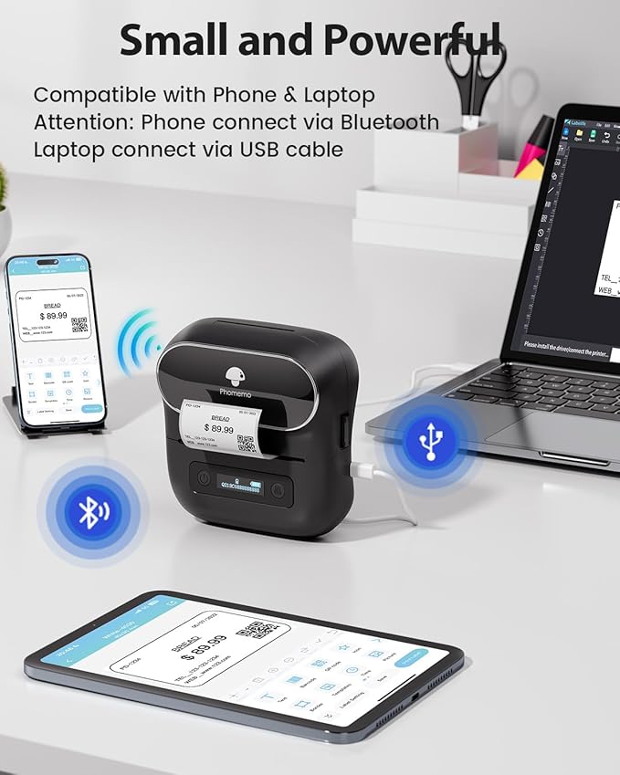 Phomemo Label Maker,M220 Label Printer,3 Inch Bluetooth Thermal Label Maker Machine with 6000+ Icons,700+ Templates,400+ Fonts,for Kids School Items,Small Business,Large Sticker