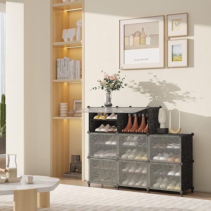 AWTATOS Shoe Rack, 8 Tier Shoe Storage Cabinet with Door, 32 Pair Shoe Organizer Shelves for Closet Hallway Bedroom Entryway, Black