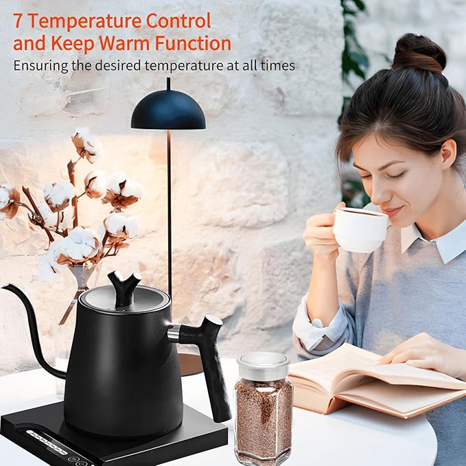 Gooseneck Electric Kettle Temperature Control & Keep Warm, 7 TEMP Control Electric Kettles for Boiling Water,Quickly Heating Kettle Electric Stainless Steel for Coffee & Tea, 800W/1L