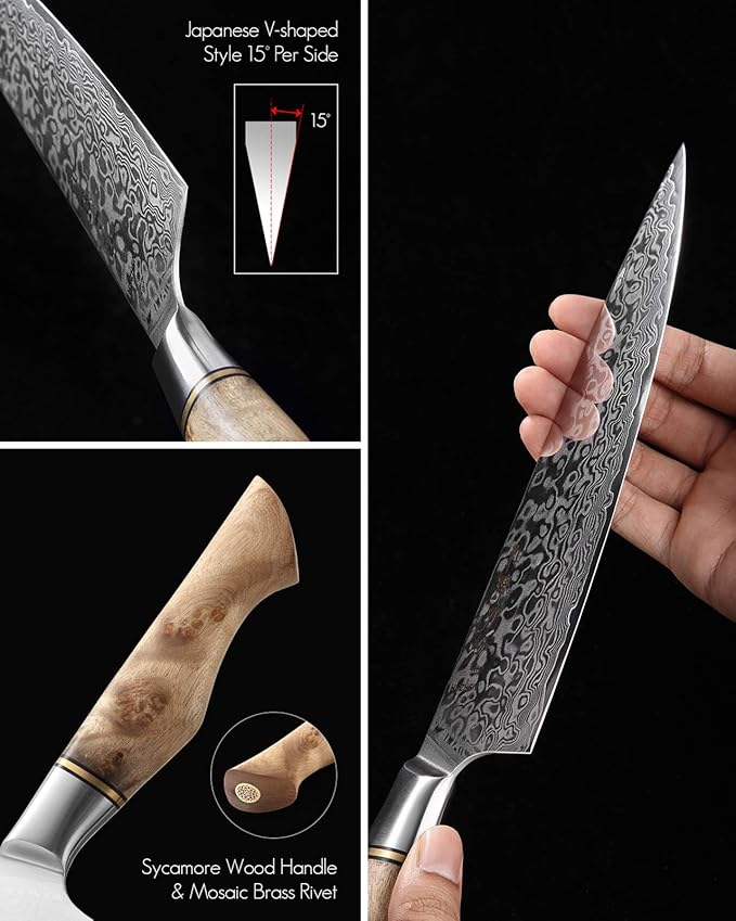 HEZHEN Chef's Knife-Professional-8.3 inch Damascus Steel, Kitchen Knife VG10 Gyuto Knife-Master Series Chef Cooking Tool at Home,Restaurant-Figured Sycamore Wood Handle