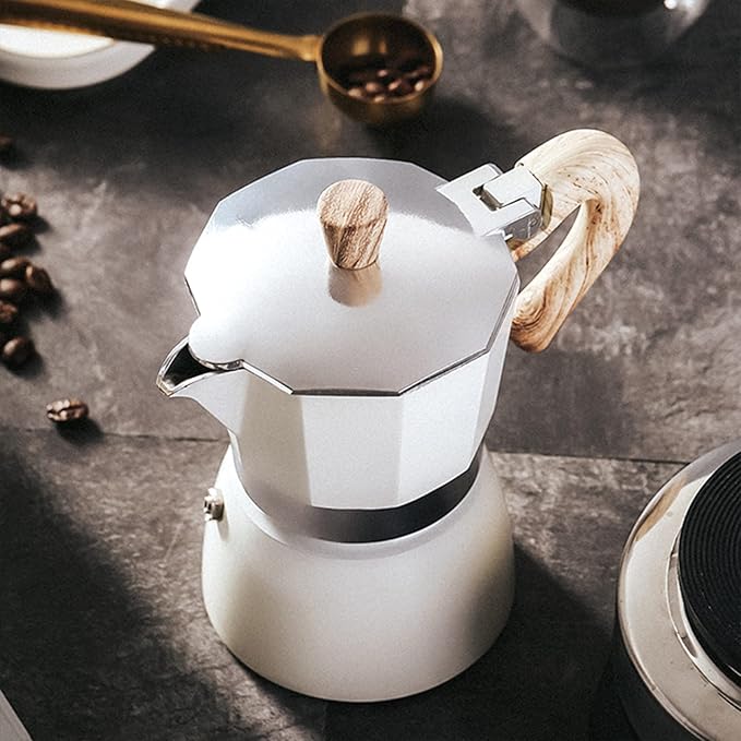 MORDEN MS Moka Pot, Stovetop Espresso Maker 6 Cup/10 OZ Italian Coffee Maker Camping Coffee Pot Manual Cuban Coffee Percolator for Cappuccino or Latte- White
