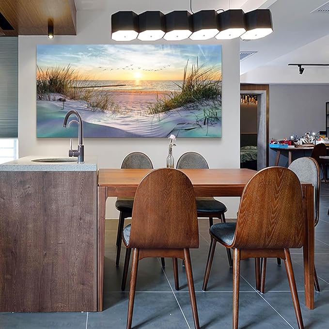 Wapluam Large Wall Art For Living Room Canvas Wall Decor For Bedroom Office Decorations Sea Beach Scenery Wall Paintings Prints Artwork Ocean Seascape Pictures Modern Home Decor Art Work 48X24 in