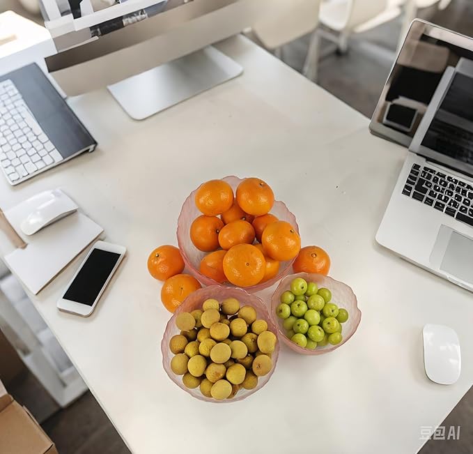 Glass Salad Bowls Set 3 Irregular Shaped Mixing Bowls Ideal for Kitchen Prep of Fruit, Pasta, Popcorn & Snacks - Stylish and Functional Tableware Essential (Pink)