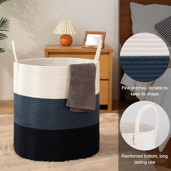OIAHOMY 100L Laundry Hamper, Dirty Clothes Hamper for Bedroom, Collapsible Laundry Basket, Large Blanket Basket, Nursery Hamper with Handle, Blanket Storage for Living Room-18.5x21inches-Gradient Blue