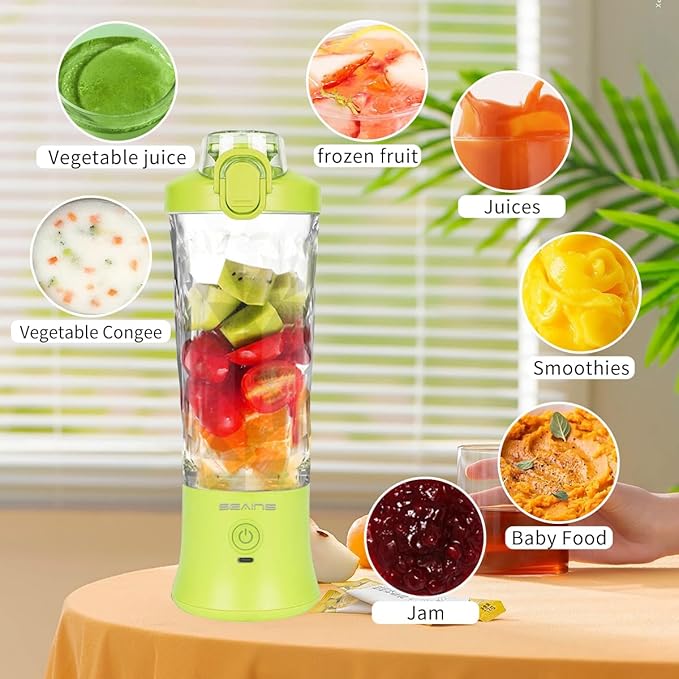 Portable Blender for Shakes and Smoothies With 20 Oz Travel Cup and Lid, Mini Personal Size With 6 Blades, USB Rechargeable for Gym, Kitchen and Outdoors (Yellow)