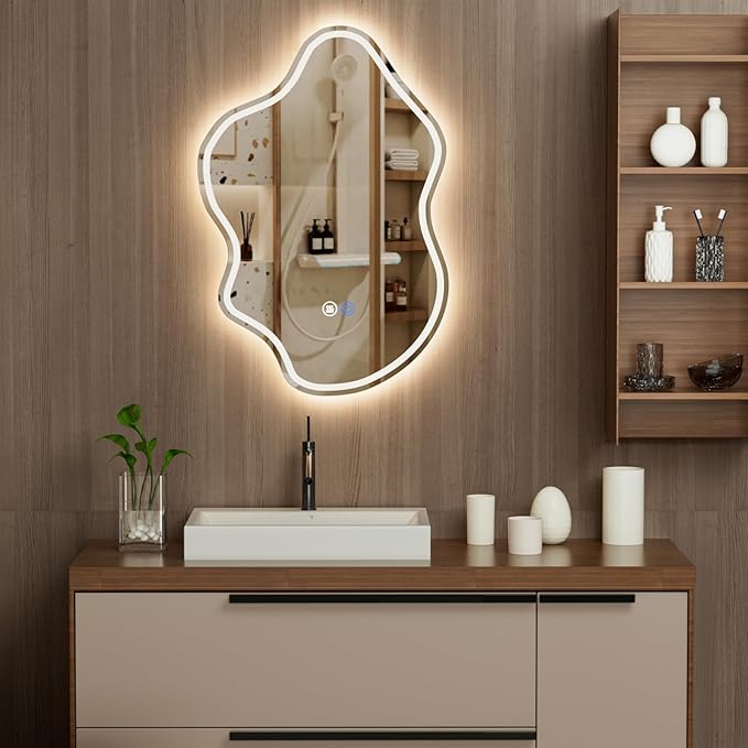 32"x 22" Irregular LED Bathroom Mirror with Lights,Cloud Smart LED Mirror for Bathroom,Dimmable Lighted Bathroom Mirror with Anti-Fog, Backlit and Front Lighted Asymmetrical Vanity Mirror