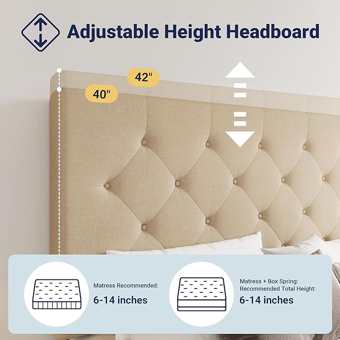 Allewie Upholstered Queen Size Platform Bed Frame with 4 Storage Drawers and Headboard, Diamond Stitched Button Tufted, Mattress Foundation with Wooden Slats Support, No Box Spring Needed, Beige