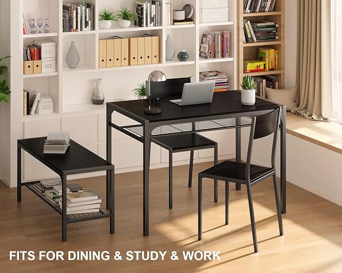 Gizoon Kitchen Table and 2 Chairs for 4 with Bench, 4 Piece Dining Table Set for Small Space, Apartment
