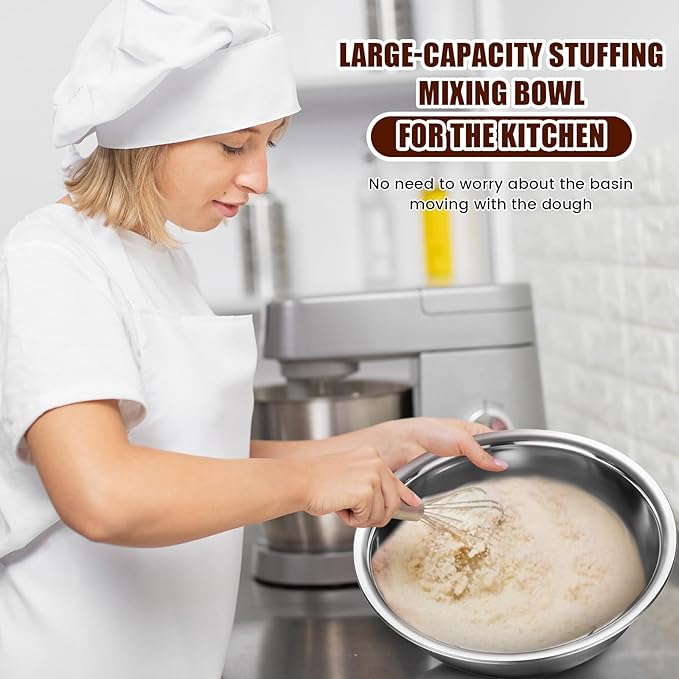 Nuogo 8 Pcs Stainless Steel Mixing Bowls Metal Mixing Bowls Extra Large Basin Salad Basin Deeper Edge Dishwasher Safe Mirror Finish for Home and Commercial, Silver (16 Inch 13 Qt)