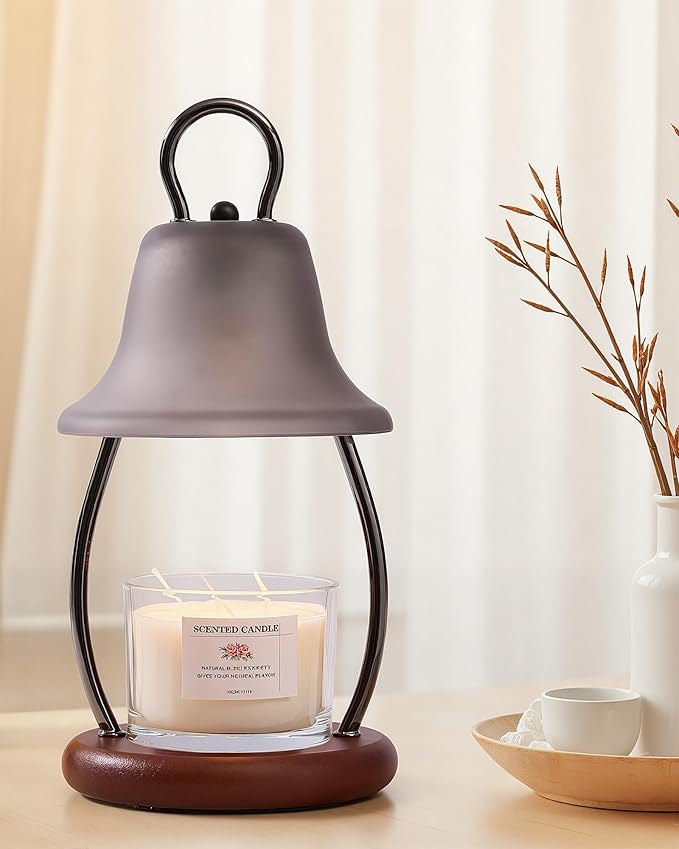 Candle Warmer Lamp with Timer & Dimmer - Electric Candle Light Warmer for Jar Candles, Adjustable Brightness, 2 Replacement Bulbs Included (Black)