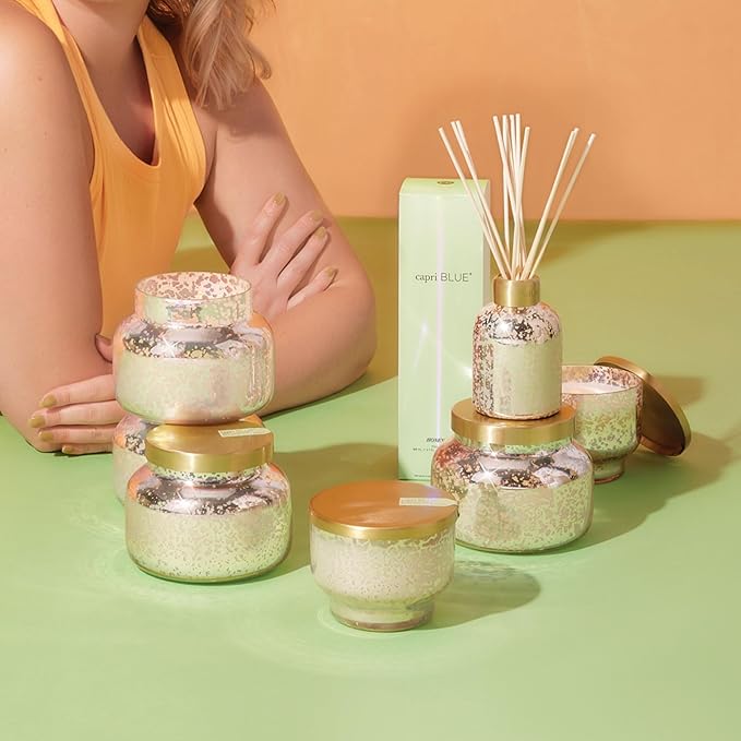 Capri Blue Honeydew Crush Scented Candles for Home - Mercury Iridescent Inverted Jar Candles - Housewarming Gifts for Women & Men - Long Burning Soy Wax Blend - Honeydew Crush (10 oz)