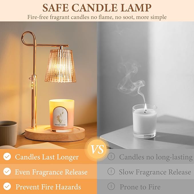 Candle Warmer Lamp with Timer Dimmer, Adjustable Height Wax Warmer Lamp for Jar Candle, Wax Melter House Warming Gifts New Home Décor, Birthday Gifts for Women Mom (Gold)