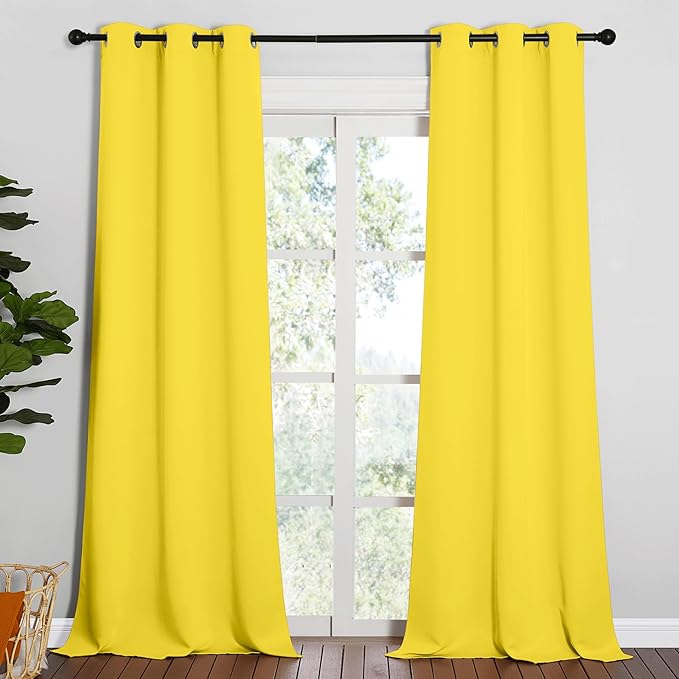 NICETOWN Patio Glass Door Curtains for Bedroom/Living Room, Privacy Panel Drapes for Dining and Guest Room (Bright Yellow, 42 inches Wide x 95 inches Long, 1 Pair)