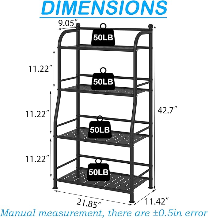 4 Tier Metal Shelf Storage Shelves Living Room Bookshelf Bathroom Corner Storage Rack for Kitchen,Indoor Plant Stand (Matte Black, 4 Tier)