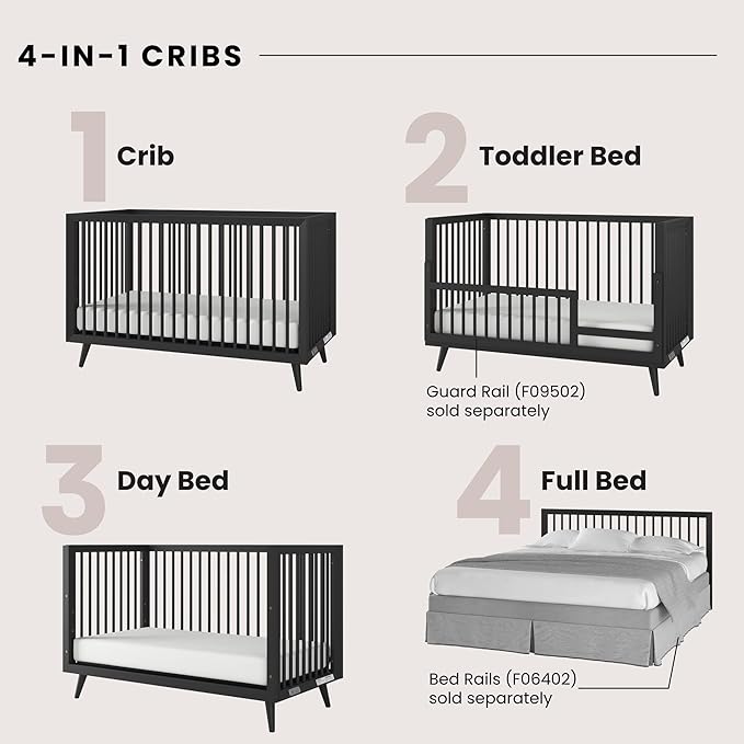 Child Craft Cranbrook 4-in-1 Convertible Crib, Baby Crib Converts to Day Bed, Toddler Bed and Full Size Bed, 3 Adjustable Mattress Positions, Non-Toxic, Baby Safe Finish (Ebony)