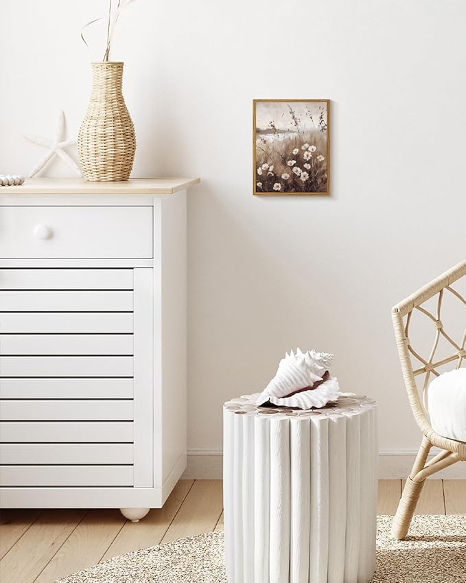 InSimSea Framed Wall Art for Living Room Landscape Canvas Wall Decor Meadow with Flowers Vintage Paintings Classical Wildflower Field Scene Boho Floral Pictures Decor Gifts for Bathroom Bedroom 8x10in