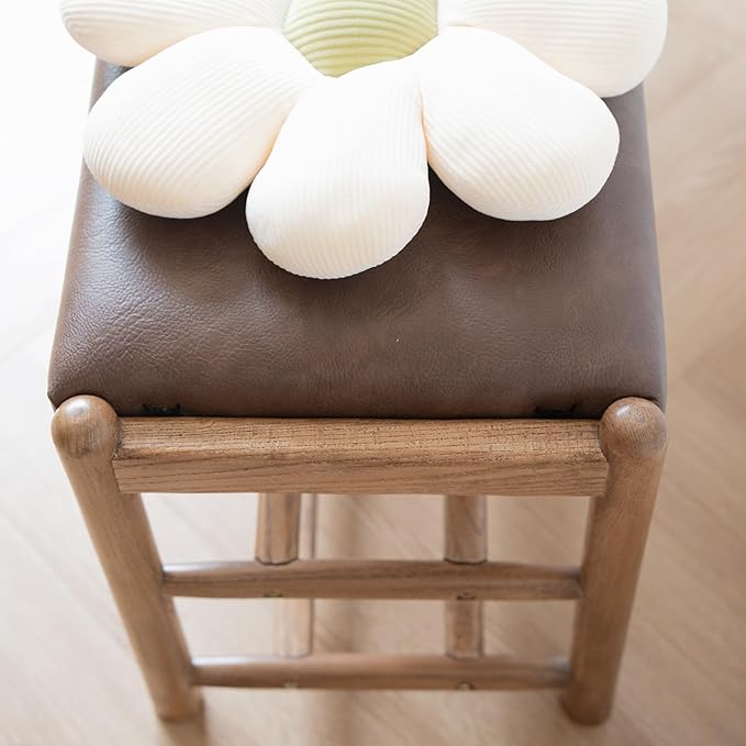 Solid Wood Entryway Bench with Shoe Storage, Rustic Oak Wood and PU Leather 39.4 Inch Long Seating for Living and Dining Rooms, 3-Tier Brown