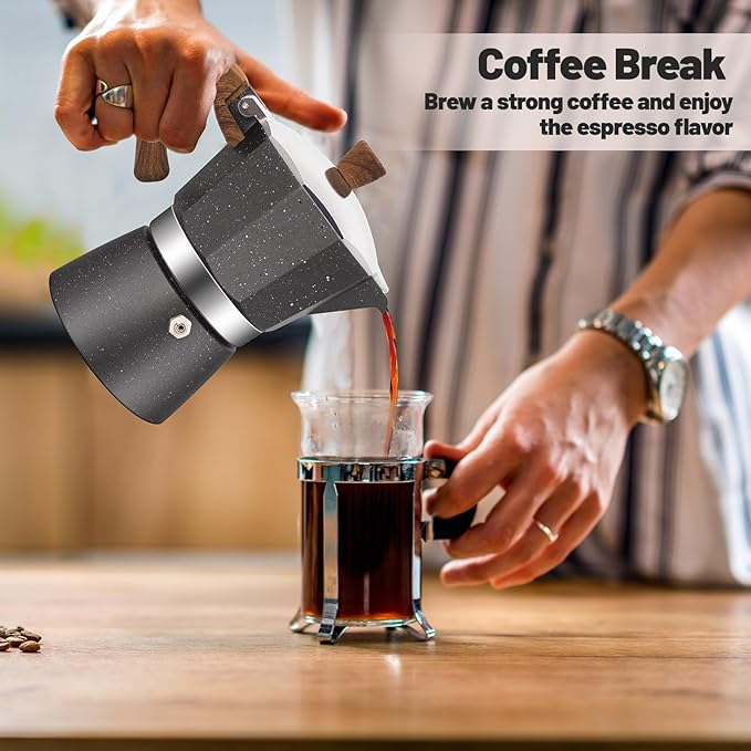 3 Cup Aluminum Moka Pot Classic Stovetop Espresso Coffee Maker 150ml 5oz Coffeemaker Percolator Mocha Pot Greca Coffee Maker Cafe Makers for Italian and Cuban Café Brewing Gray