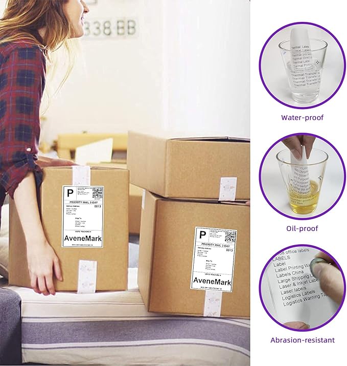 AveneMark 4 Stacks 2000 Labels 4" x 6" Fanfold Direct Thermal Labels, Postage Shipping Labels Paper with Perforated, Strong Adhesive Label for Zebra, Rollo, MUNBYN Thermal Printer,500 Labels per Stack