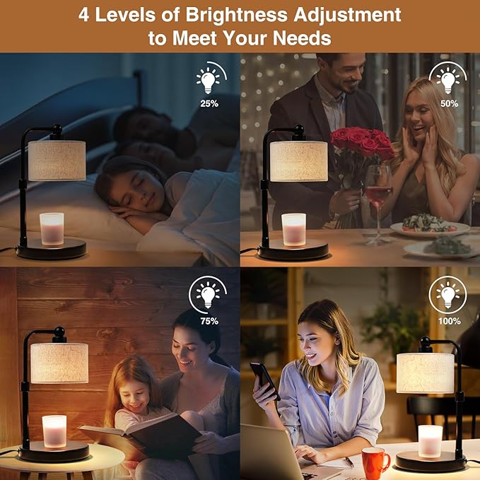 Candle Warmer Lamp with Timer, Dimmable Candle Wax Warmer, Height Adjustable Electric Candle Lamp Warmer with 2 Bulbs, Birthday Gifts for Women Her, Mom Gifts Idea, Vintage Home Decor for Bedroom