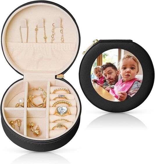 Personalized Jewelry Box Gifts for Women - Custom Jewelry Organizer with Image Text Logo - Customized Travel Leather Jewelry Case for Mom Wife Wedding Girls