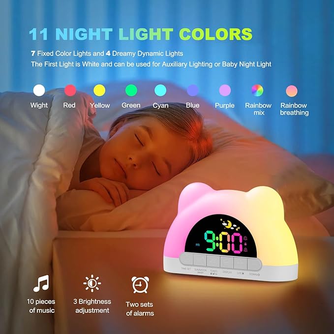 Alarm Clock for Kids, Ok to Wake Clock with Green Light Red Light, Children's Sleep Trainer,10 Ringtones,3 Brightness, Dual Alarms, Digital Alarm Clock for Adults Boy Girl Toddler Bedroom