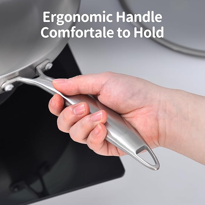 LOLYKITCH 8.5-10-12 Inch Tri-ply Stainless Steel Frying Pans Set of 3,Skillets,Induction Cookware Set,Oven and Dishwasher Safe,Riveted Handle