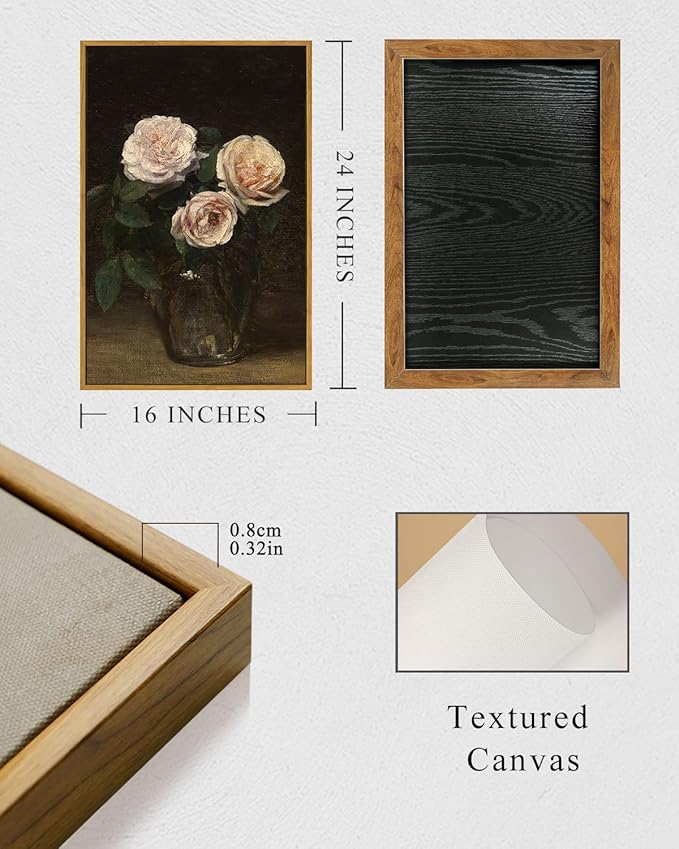 InSimSea Framed Wall Art for Living Room Large Canvas Wall ArtRoses in Glass Vase Vintage Flower Prints Classical Oil Painting Colorful Multicolor Farmhouse Wall Decor for Bedroom Office16x24in