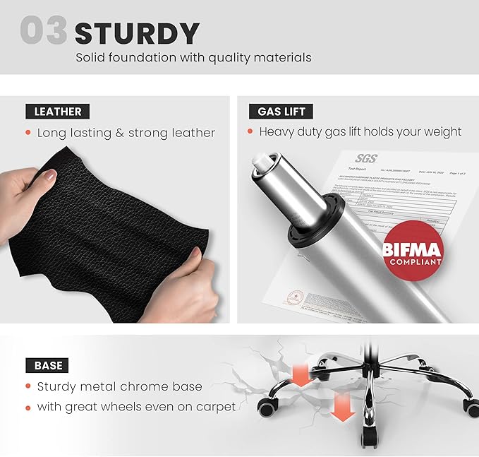 NEO CHAIR Office Desk Ergonomic Gaming Chair High Back Adjustable Computer Chair with Wheels and Lumbar Support Comfy Leather Executive Swivel (Black)