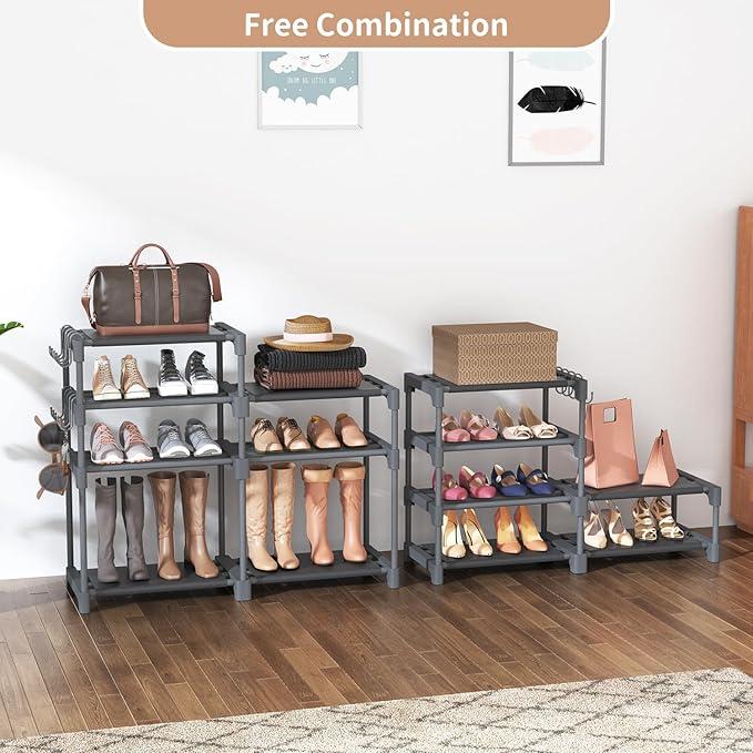 ROJASOP Shoe Rack, Shoe Storage Organizer for Closet Entryway Garage Bedroom, 8 Tier Tall Metal Shoe Shelf for 26-32 Pairs Boots & Shoes, Adjustable Shoe Stand for Small Space