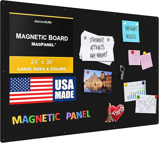 Diamond Life Magnetic Board - Memo & Vision Board for Home, Office, and Classroom - Magnet Board for Kids - Pre-drilled Mounting Screws Included (Black 24"x36")