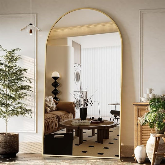 BEAUTYPEAK 77"x38" Large Arch Mirror Full Length, Oversized Wall Mirrors with Aluminum Alloy Frame, Full Body Floor Mirror for Bedroom, Dressing Room, Gold