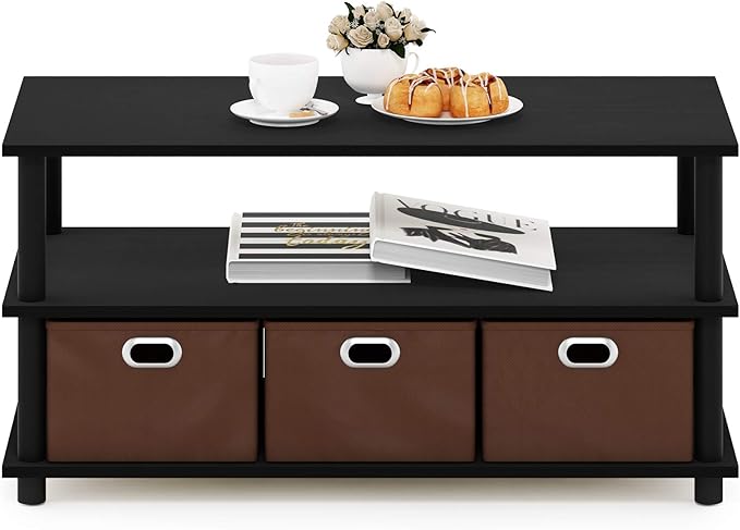 FURINNO Turn-N-Tube Coffee Table, 31.22D x 15.5W x 15.8H in, Black Oak/Black/Brown