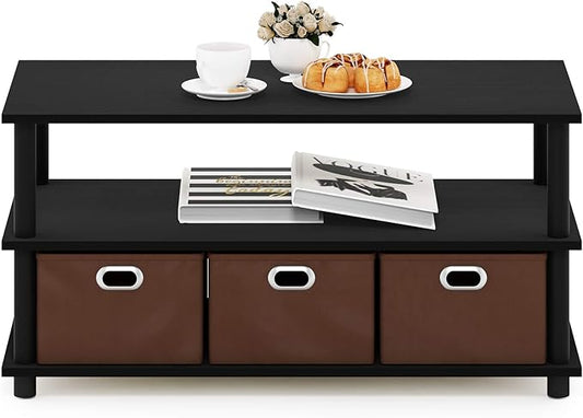 FURINNO Turn-N-Tube Coffee Table, 31.22D x 15.5W x 15.8H in, Black Oak/Black/Brown