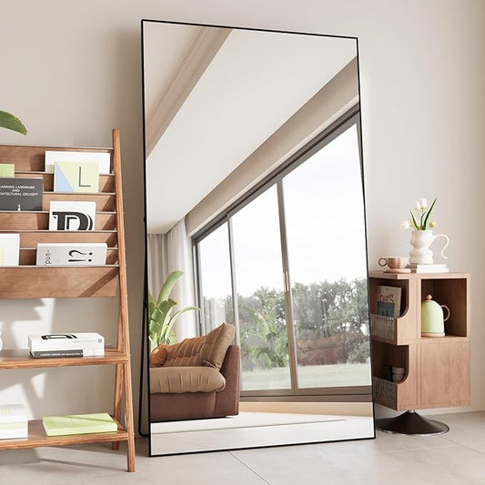 FANYUSHOW Full Length Mirror with Stand 70"x31",Floor Standing Aluminum Frame for Living Room,Tempered Glass Floor Mirror,Simple Home Decor,Wall Decor for Bedroom & Bathroom,Full Body Mirror,Black