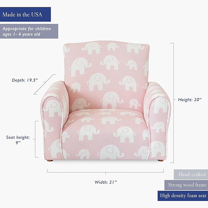 Toddler Personalized Armchair, Kids Upholstered Rocking Chair with Personalization, Toddler Chair with Personalized Name, Comfy Child Armchair, (Pink Elephants Print, Rockers)