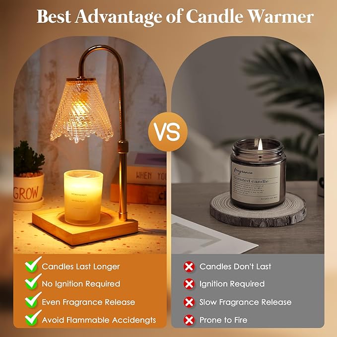 Adjustable Candle Warmer Lamp with Timer: Birthday Gifts for Women New Home Decor - Wax Melt Warmer Gifts for Women for Jar Candles (Gold)