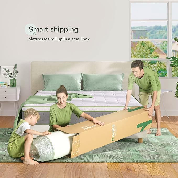 Novilla Twin Mattress, 10 Inch Hybrid Pillow Top Twin Size Mattress in a Box with Gel Memory Foam & Individually Wrapped Pocket Coils Innerspring for a Cozy & Peaceful Sleep