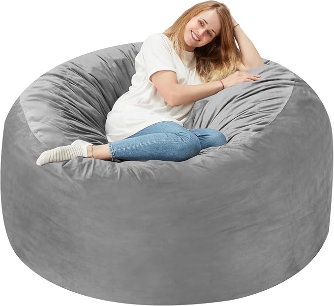 Homguava 3FT Bean Bag Chair: 3' Bean Bags with Memory Foam Filled, Large Beanbag Chairs Soft Sofa with Dutch Velet Cover-Light Grey