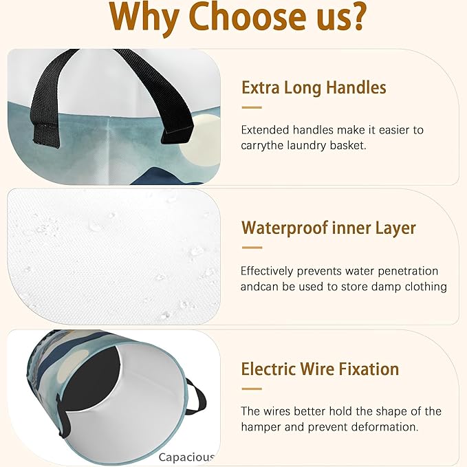 Mountains Moon Nature Scenery Laundry Basket,Waterproof Foldable Laundry Hamper,Dirty Clothes Laundry Basket, Linen Bin Storage Organizer for Toy Collection 16" x 20"