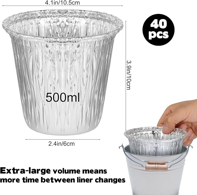 40 Pcs BAC407 Grease Bucket Liner Compatible for Traeger Pellet Wood Grill Smoker, 4.3” x 4” Drip Bucket Liner Replacement Universal Grease Cups Grill Accessories Drip Tray Liner