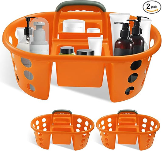 Large Shower Caddy Portable 2PC - Made in USA Plastic Jumbo Size Dorm Storage Candy Tote with Handle Shower Organizer for Bathroom, Pantry, Kitchen, College Dorm, Orange