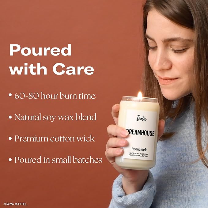 Homesick Scented Candles for Home (Barbie Dreamhouse) - 13.75 oz Long-Lasting Soy Wax Blend Jar Candle Gifts for Women for All Occasions, 60-80 Hours Burn Time - Notes of Lemon, Rose & Sandalwood