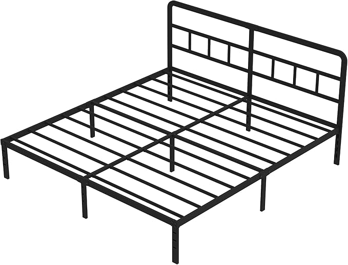 Metal Platform King Bed Frame with Headboard, 14 Inch No Box Spring Needed Heavy Duty Steel Slat Mattress Foundation/Easy Assembly/Noise Free/Black